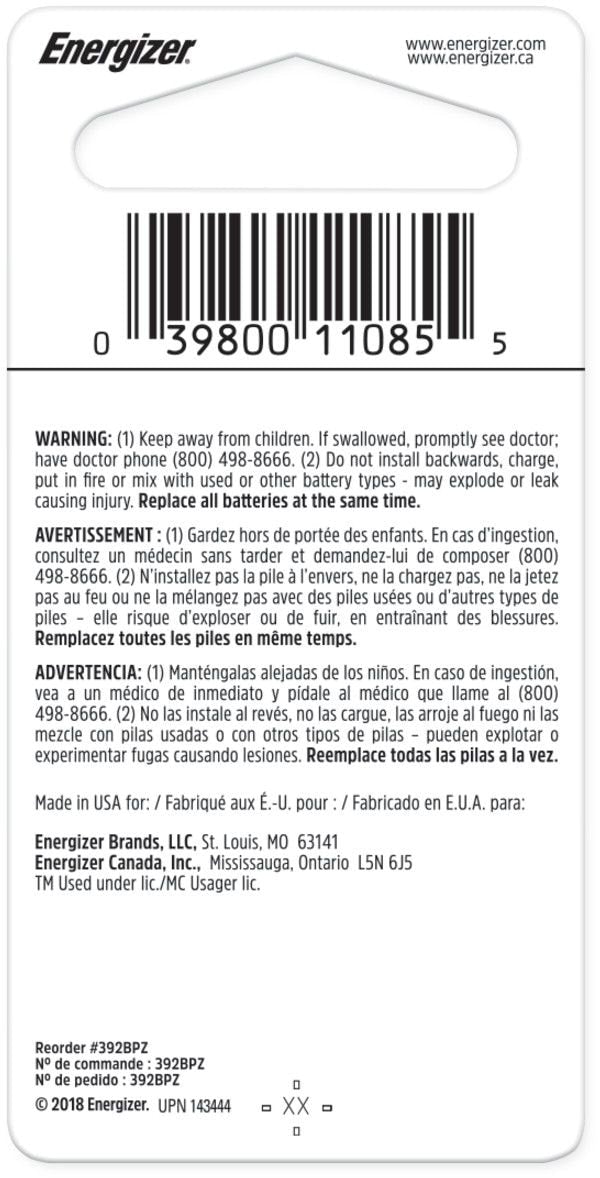 Silver Oxide 1-pk 392 1.5V / 1.5 Volt Zero Mercury Button CellBattery