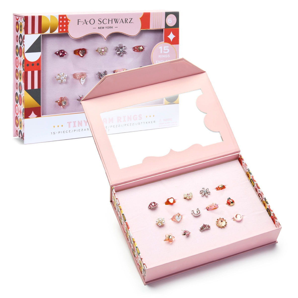Kids Glam Rings Set, 15 Piece, Pink