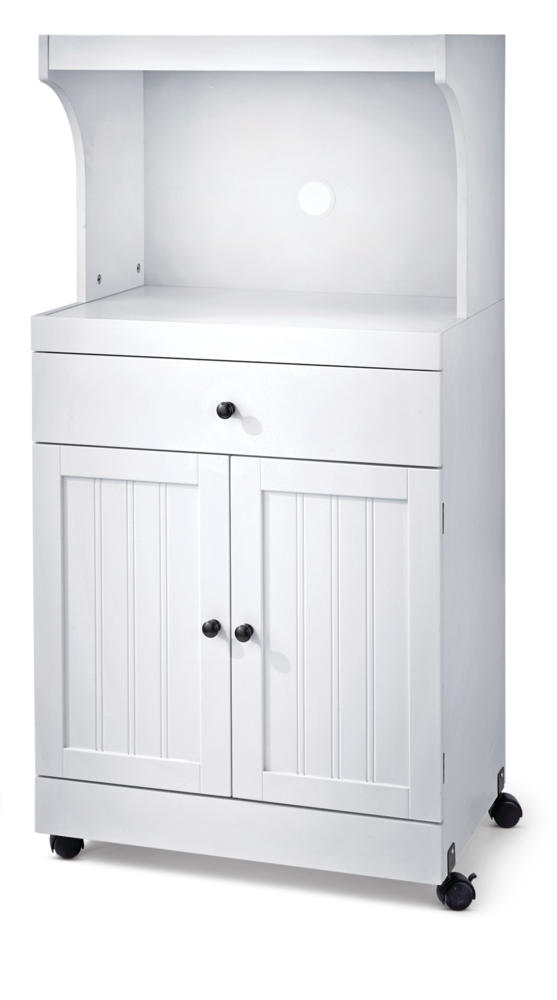 2-Door 1-Drawer Microwave Cart/Stand Kitchen Storage Cabinet With Wheels, White