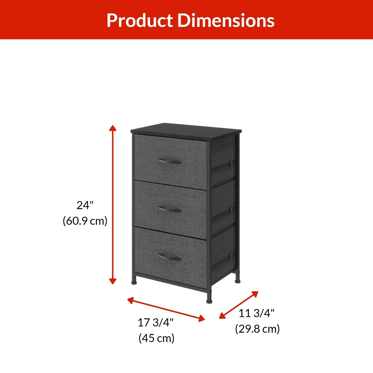 Fabric 3-Drawer Storage Organizer, Grey