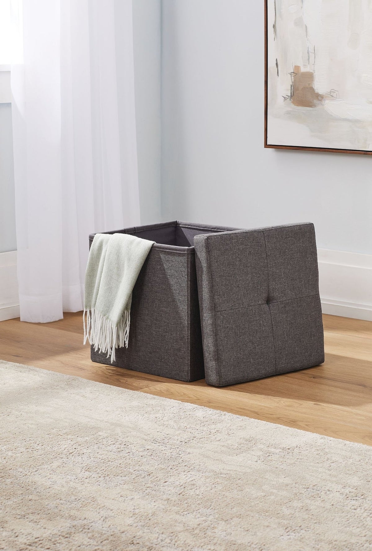 Folding Storage Ottoman, Grey