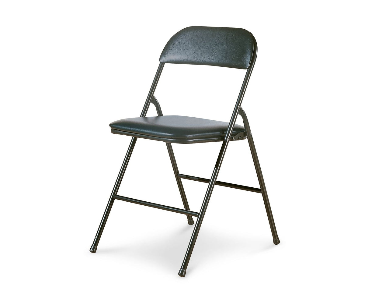 Portable Vinyl Upholstered & Padded Metal Folding Chair, Black