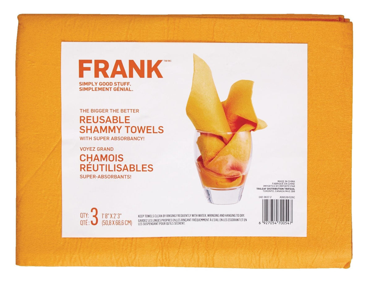 FRANK All-Purpose Machine Washable Synthetic Giant Shammy Towel, Orange, 3-pk