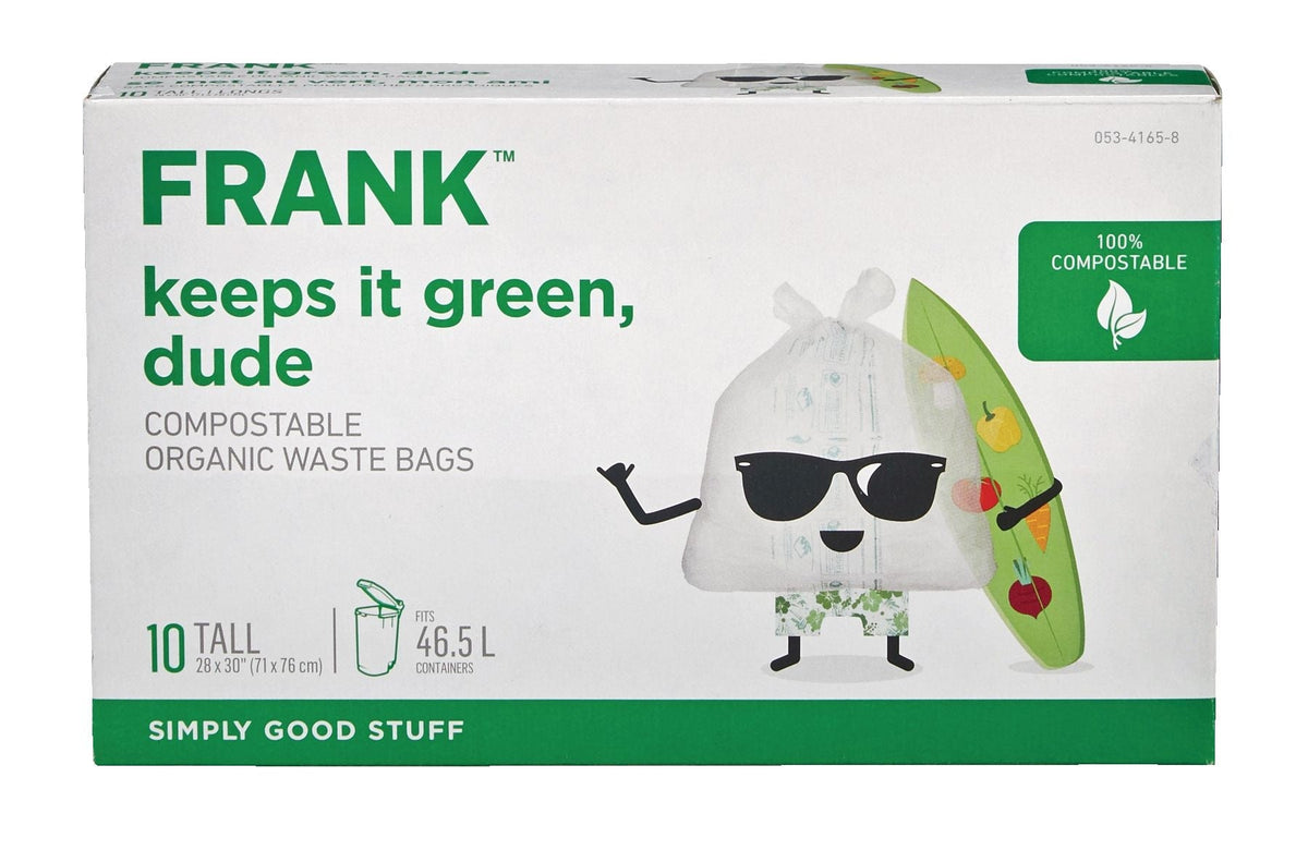FRANK Tall Organic Compostable Food Waste Bags, 10-pk, 49-L