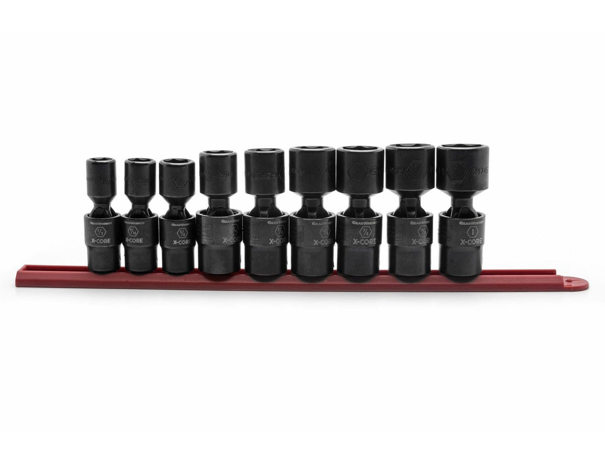 6 Point Standard Drive X-Core Pinless Universal Impact Socket Set, SAE, 1/2-in, 9-pc