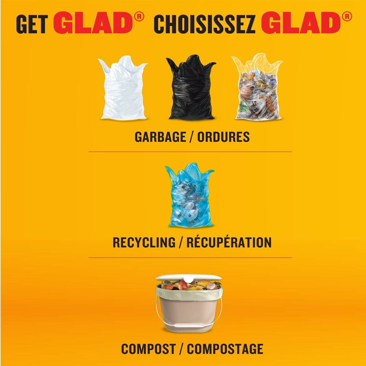 Glad Small 100% Compostable Lemon Scented Food Waste Bags, 100-pk, 10-L