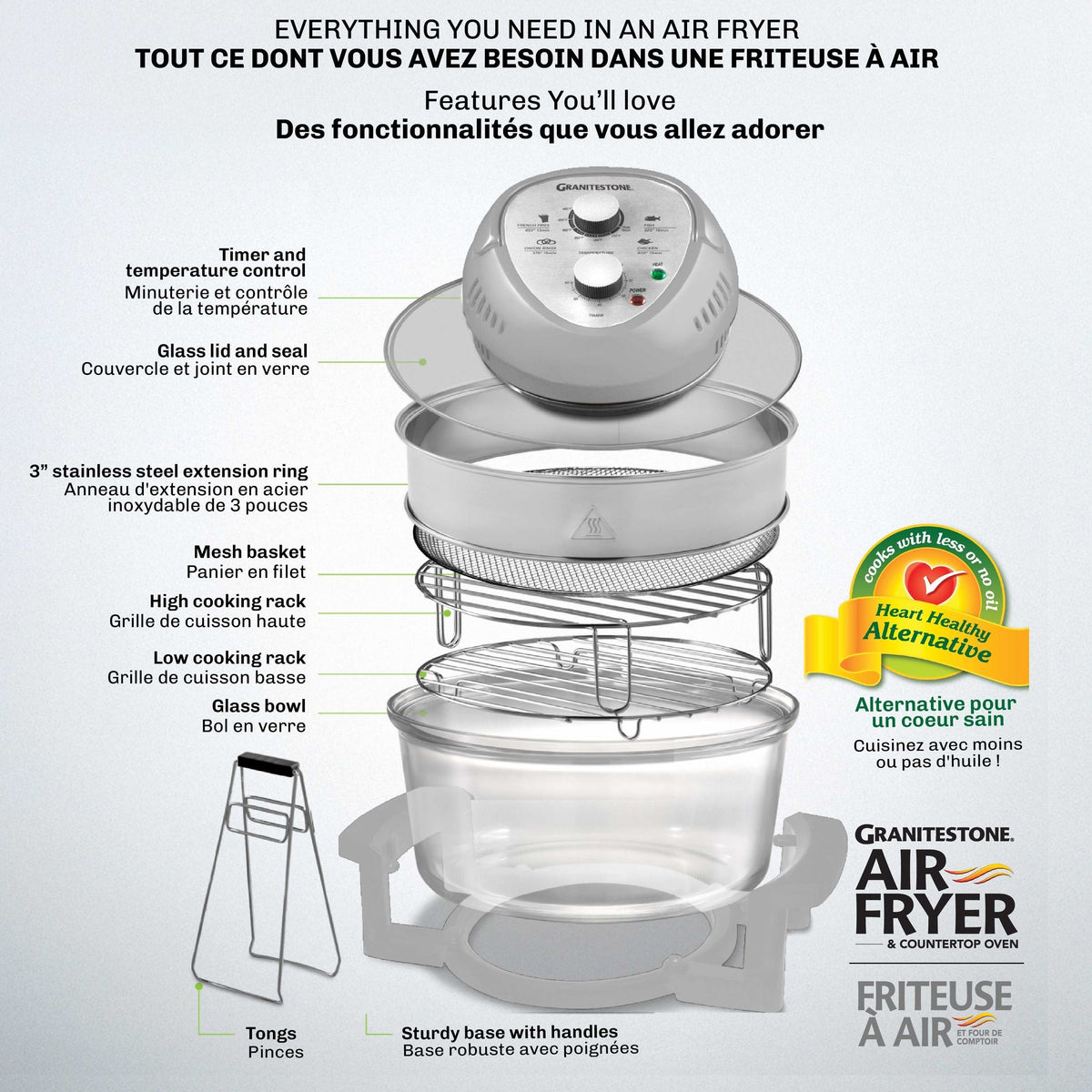Glass Air Fryer, Silver