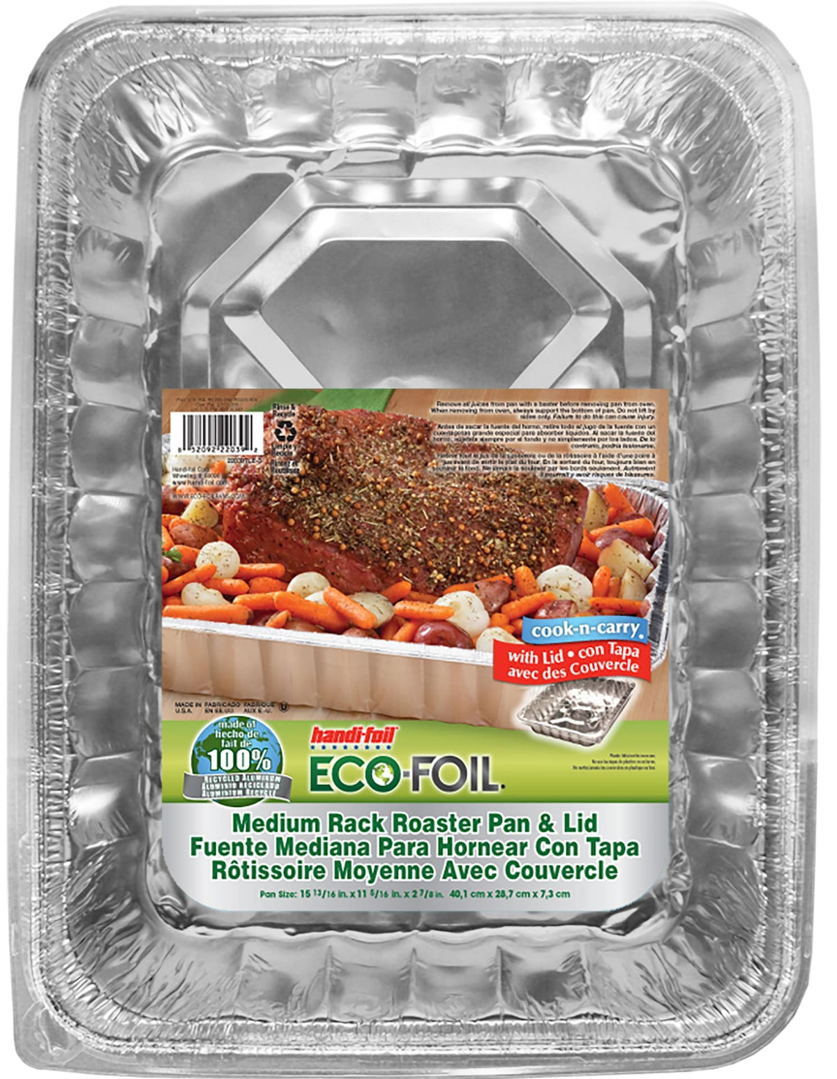 Handi-Foil Cook-N-Carry Medium Rack Aluminum Roaster Pan with Lid, 7.57-L