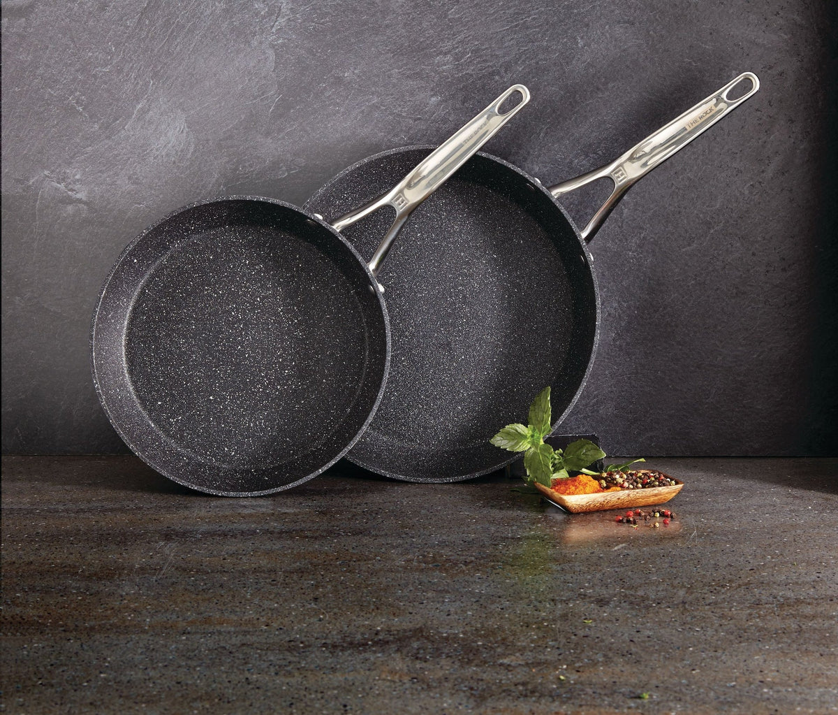 Heritage The Rock Frying Pan, Non-stick, Dishwasher & Oven Safe, 26cm & 30cm, Black, 2-pk