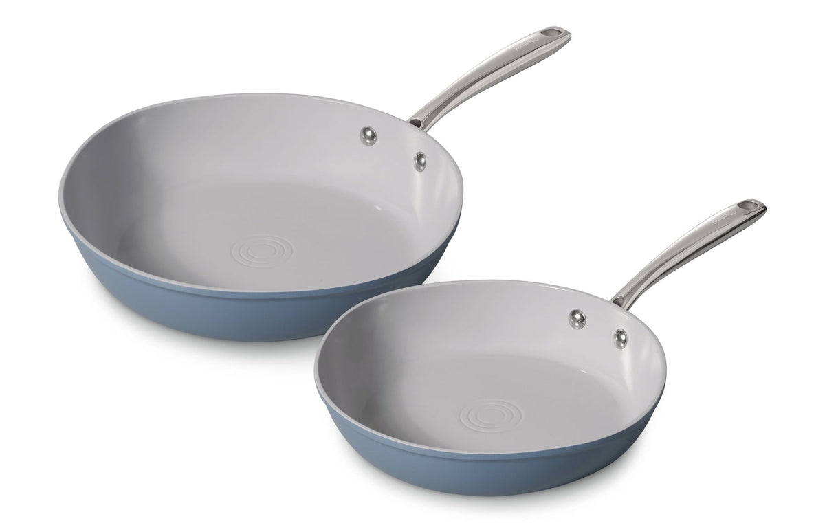 Heritage The Rock O Naturel Ceramic Non-Stick Frying Pan Set, Dishwasher & Oven Safe, Baby Blue, 26-cm & 30-cm, 2-pk