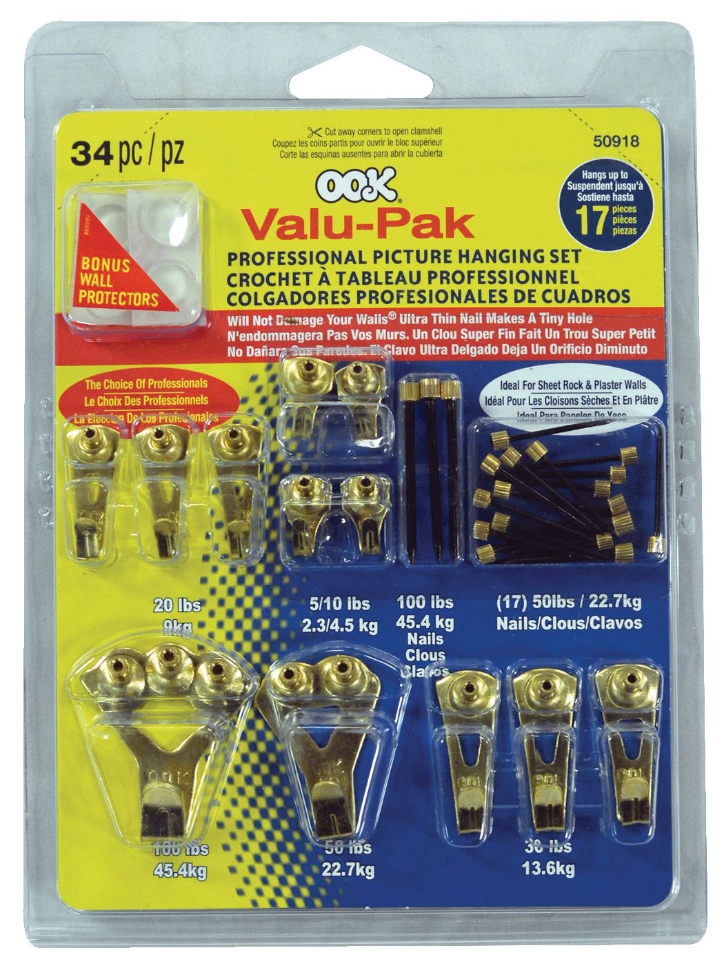 Pro Picture Hanger Kit, Brass Plated, 34-pc