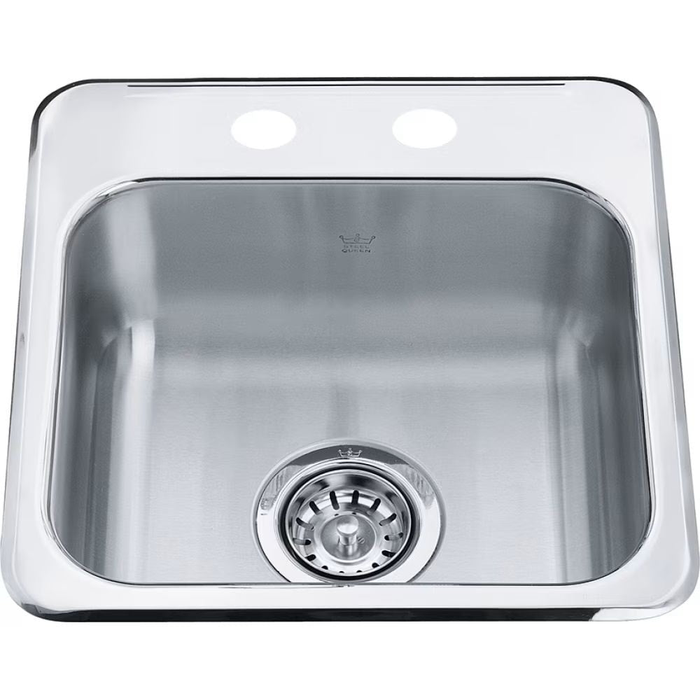 Drop In Single Bowl 2-Hole Hospitality Sink, 15.13-in x 15.44-in x 6-in, Stainless Steel