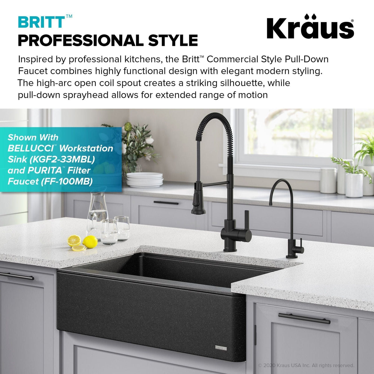 Britt Commercial Style Pull-Down Single Handle Kitchen Faucet, Matte Black