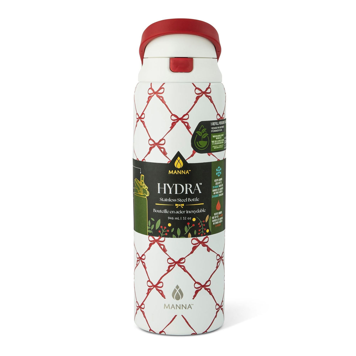 Manna Hydra 946-mL Stainless Steel Bottle with Bows Design