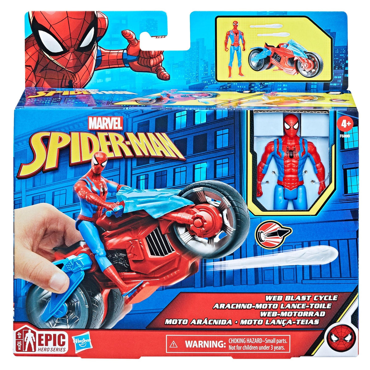 Marvel Web Blast Cycle Toy Set with 4-in Poseable Action Figure and 2 Web Projectiles