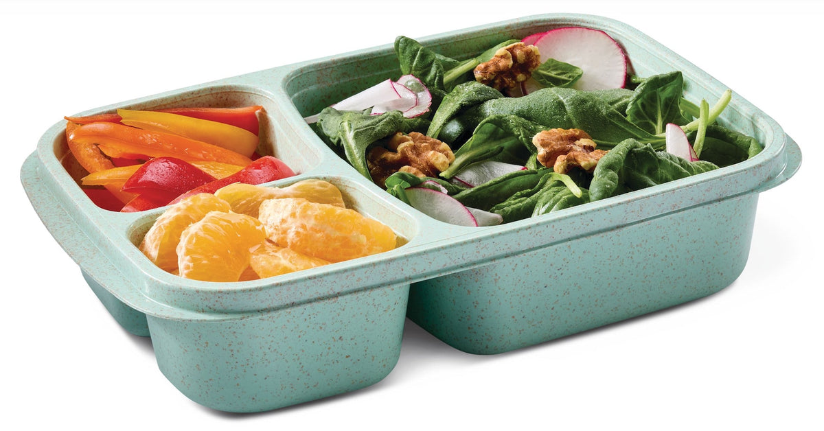 3-Section Food Storage Container, Green/Sage, with Wheat Straw, 4-pk