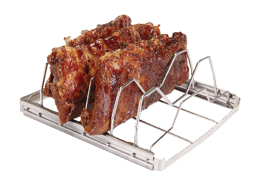 Stainless Steel Folding BBQ Rib Rack/Roasting Stand, Holds 4 Full Racks of Ribs