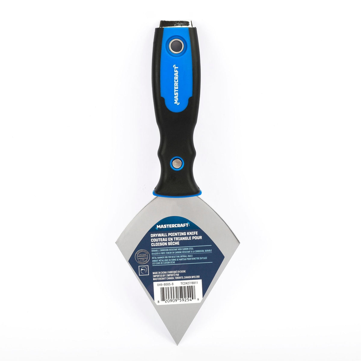 Carbon Steel Drywall Pointing Knife with Soft Grip & Hammer End