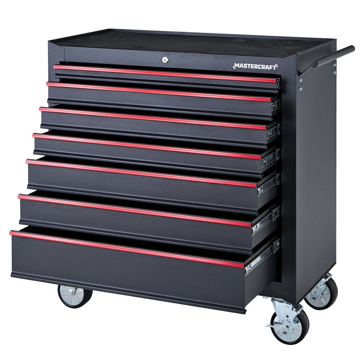 Rolling Tool Storage Cabinet with 7 Drawers, Black, 36-in