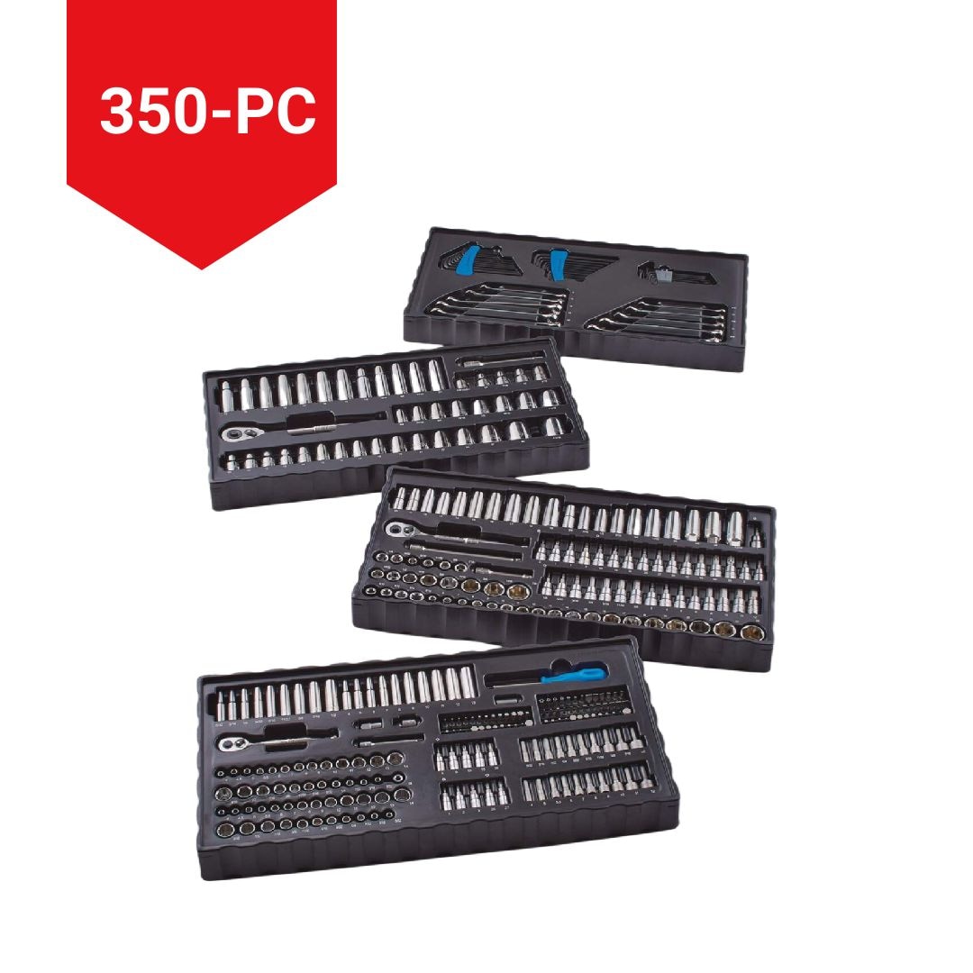 Socket Set, 350-pc, SAE / Metric, CRV, Nickel-Chrome Plating