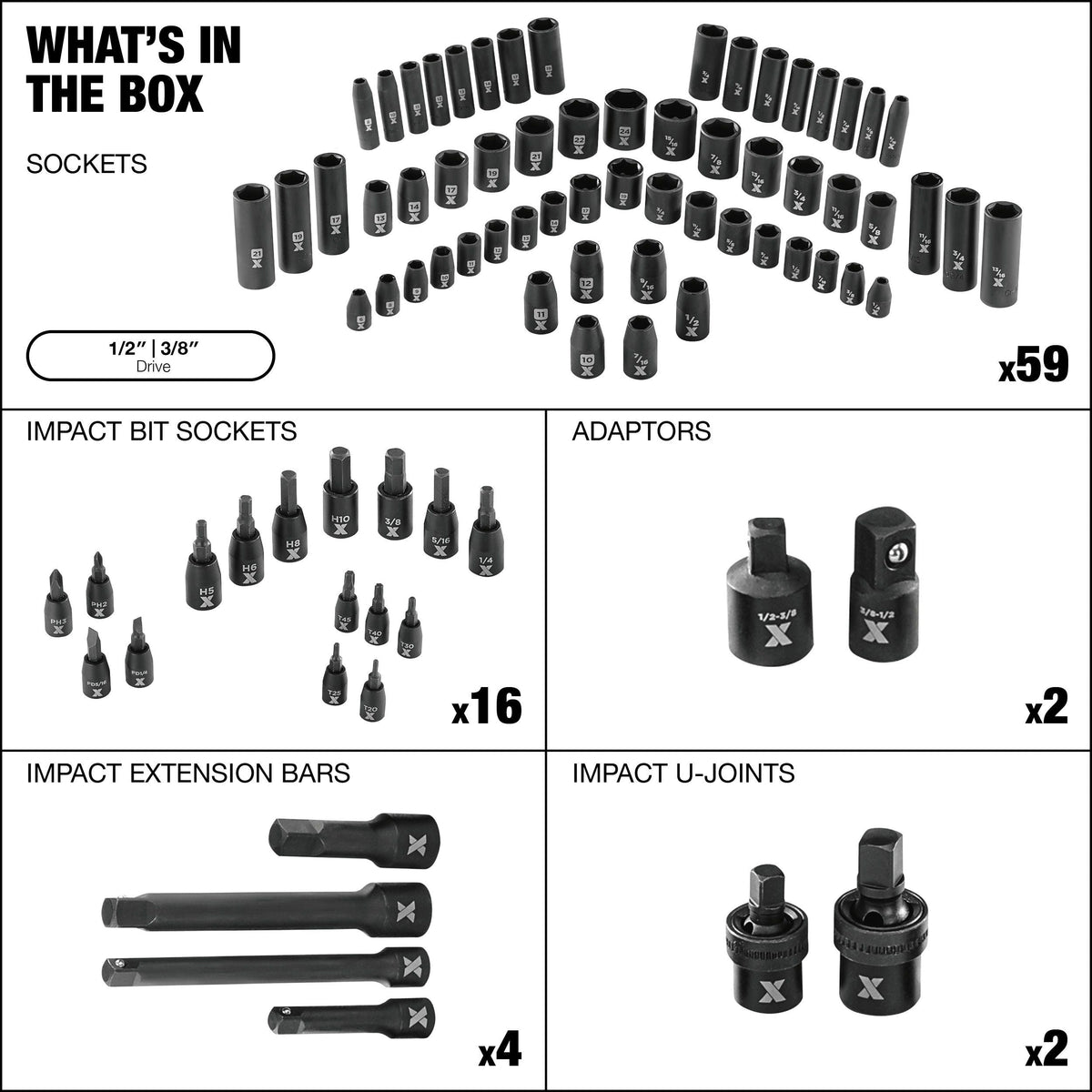 MAXIMUM 3/8-in & 1/2-in Drive Professional Grade Impact Socket Set, 83-pc, CRMO