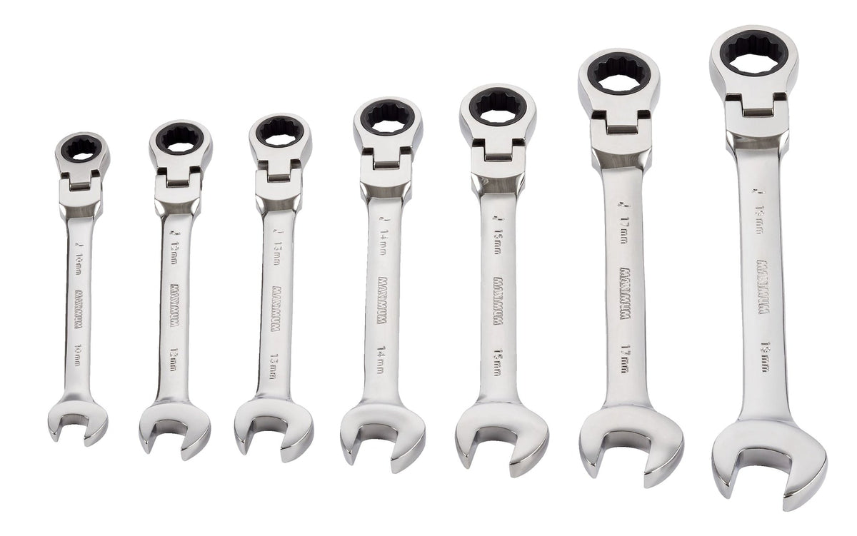 MAXIMUM Flexhead Ratcheting Wrench Set, Alloy Steel, Metric, 7-pc
