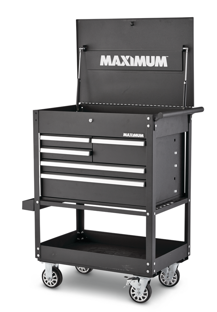 MAXIMUM Rolling Mechanics Tool Cart with 5 Drawers, Black, 30-in