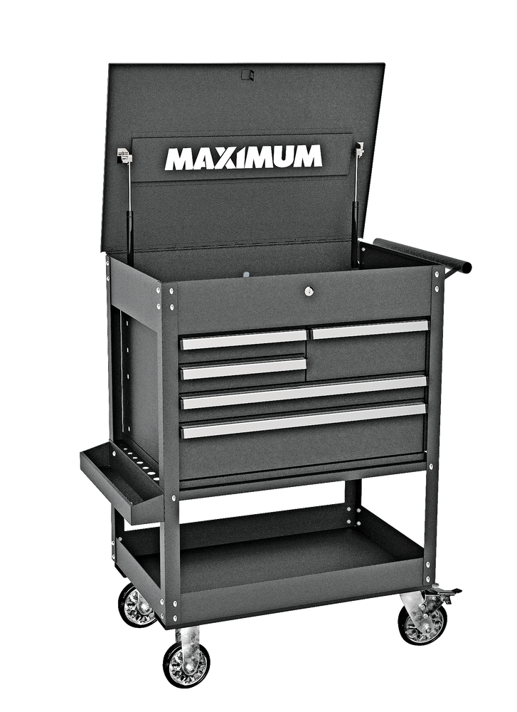 MAXIMUM Rolling Mechanics Tool Cart with 5 Drawers, Black, 30-in