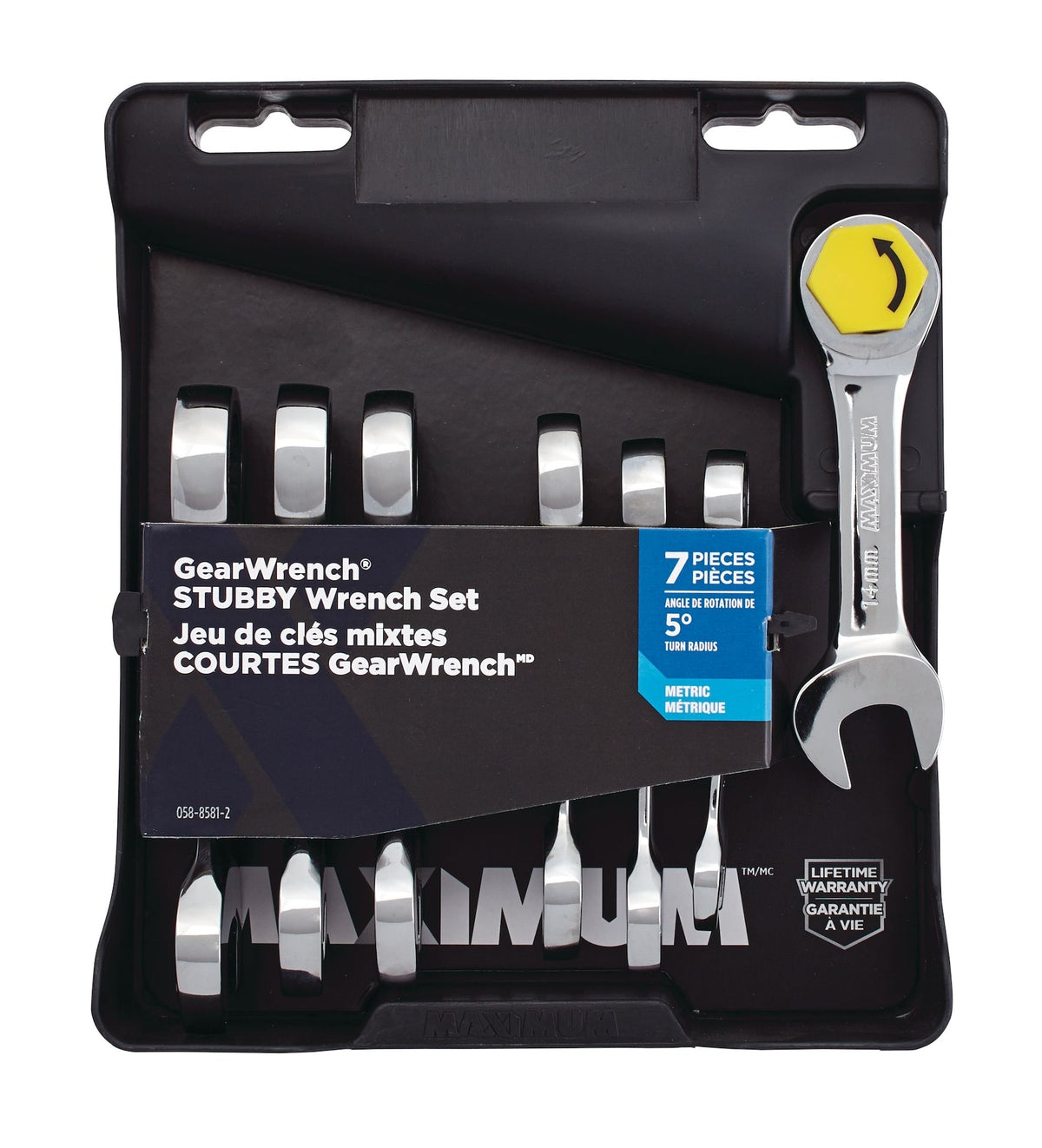 MAXIMUM Stubby Ratcheting Wrench Set, Metric, Nickel-Chrome Plating, 7-pc