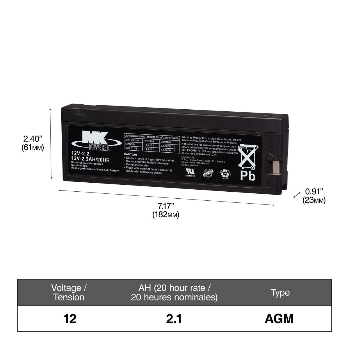 12-Volt 2.3 Ah SLA Battery