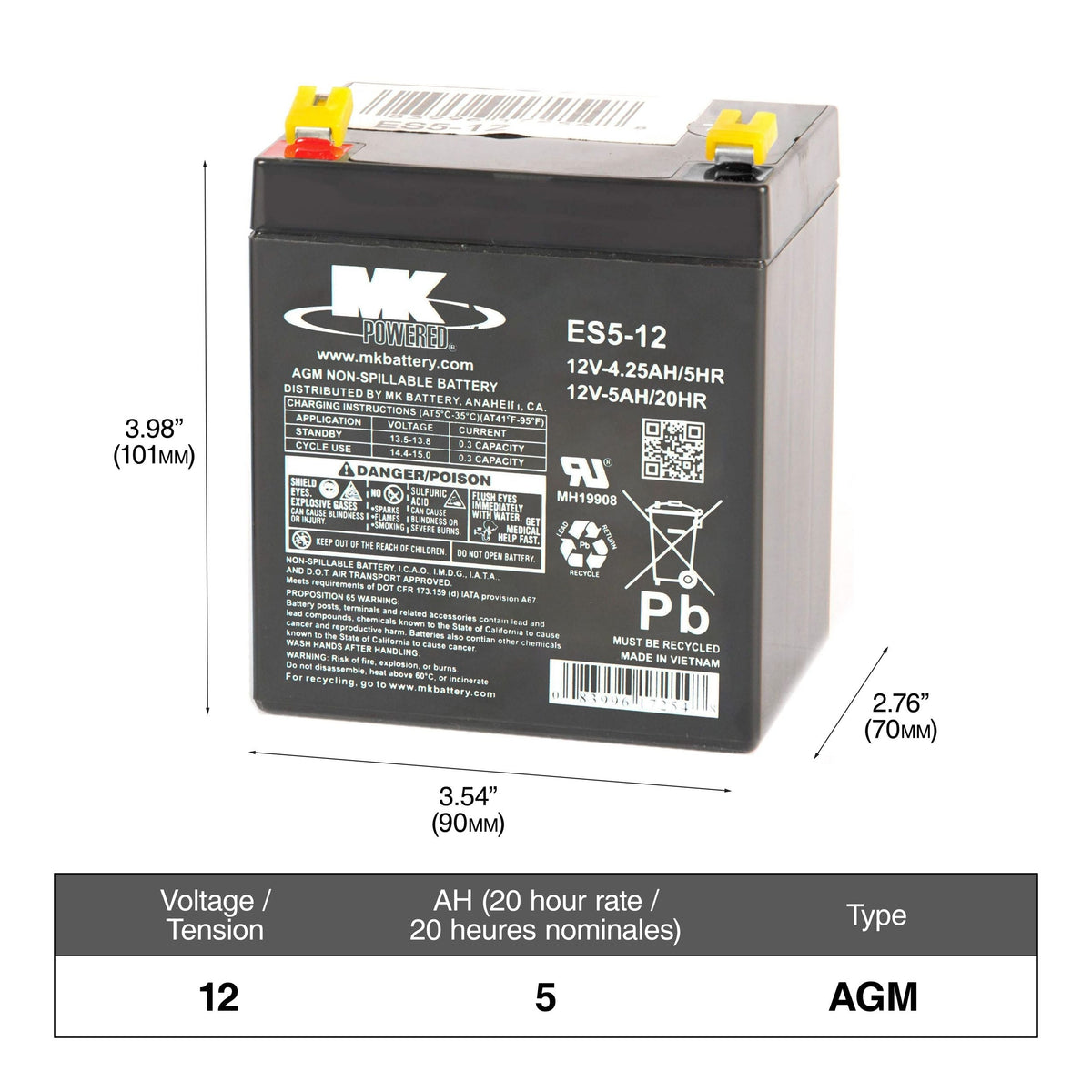 12-Volt 5 Ah SLA Battery, F2 Terminal