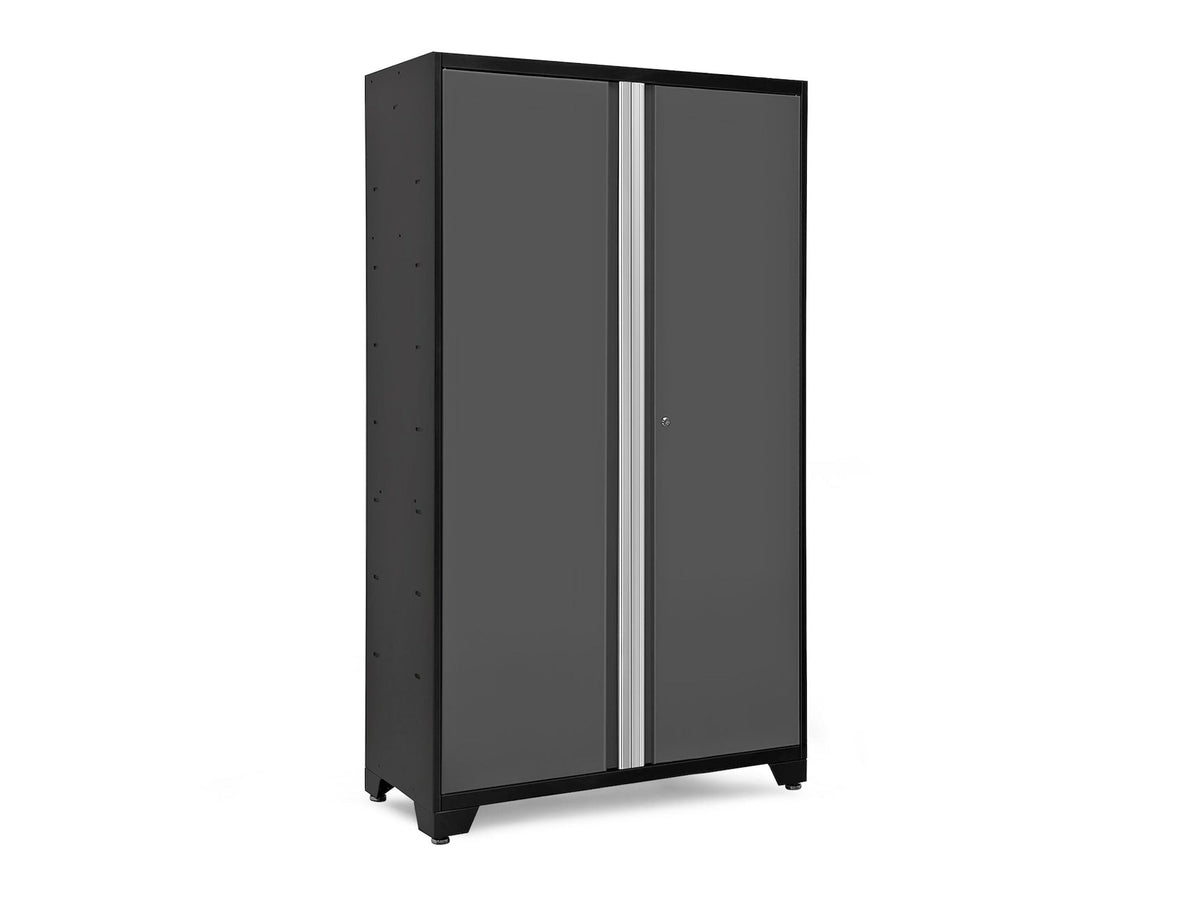 Bold Series Lockable 24-Gauge Steel RTA Storage Locker with 3 Shelves, Grey/Black, 48-in