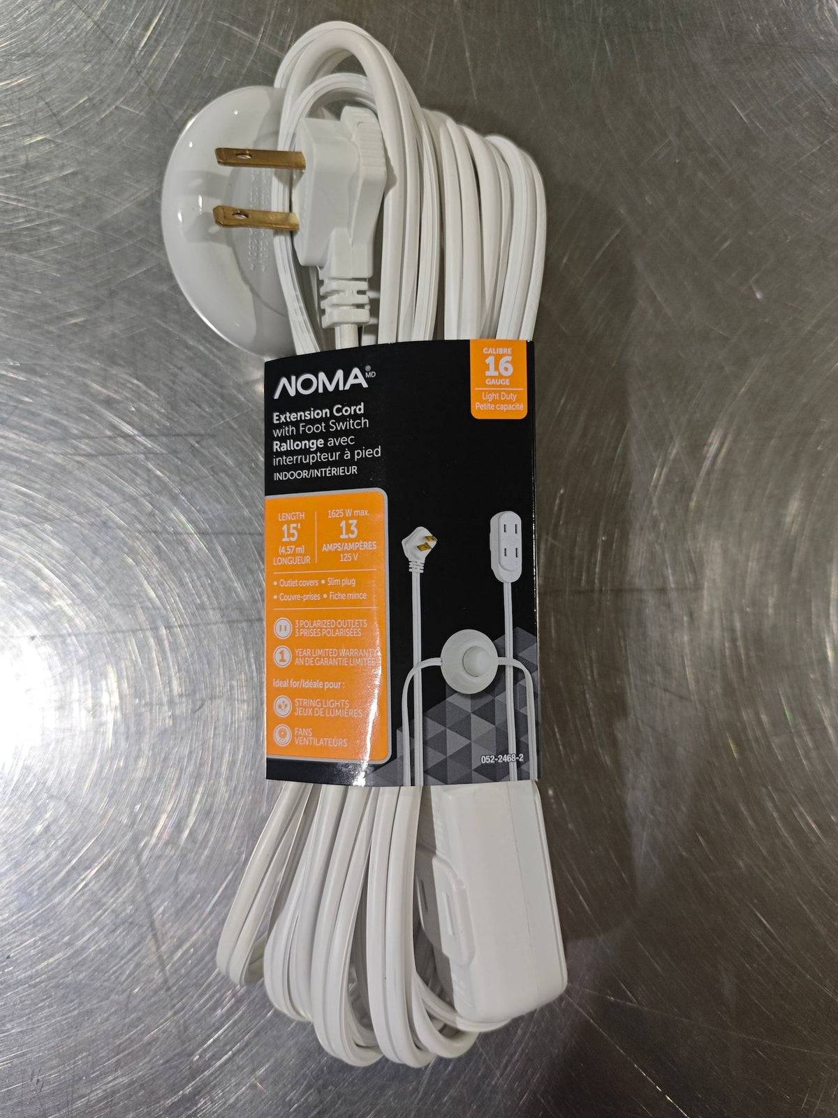 14-ft 7-in 16/2 Indoor Extension Cord, ON/OFF Foot Switch, White