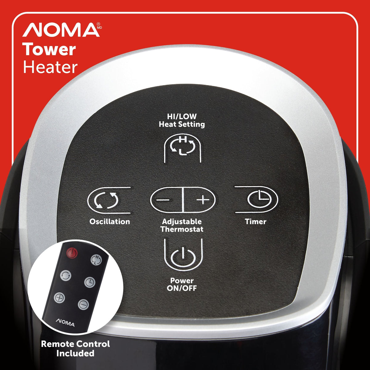 Oscillating Tower Ceramic Heater withRemote Control & Thermostat, 1500W, Black, 30-in
