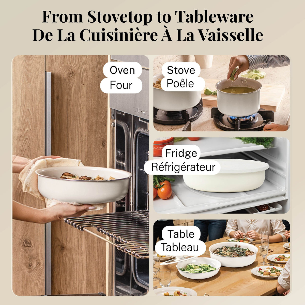 OB Pots & Pan Set with Removable Handles, Cream, 18-pc