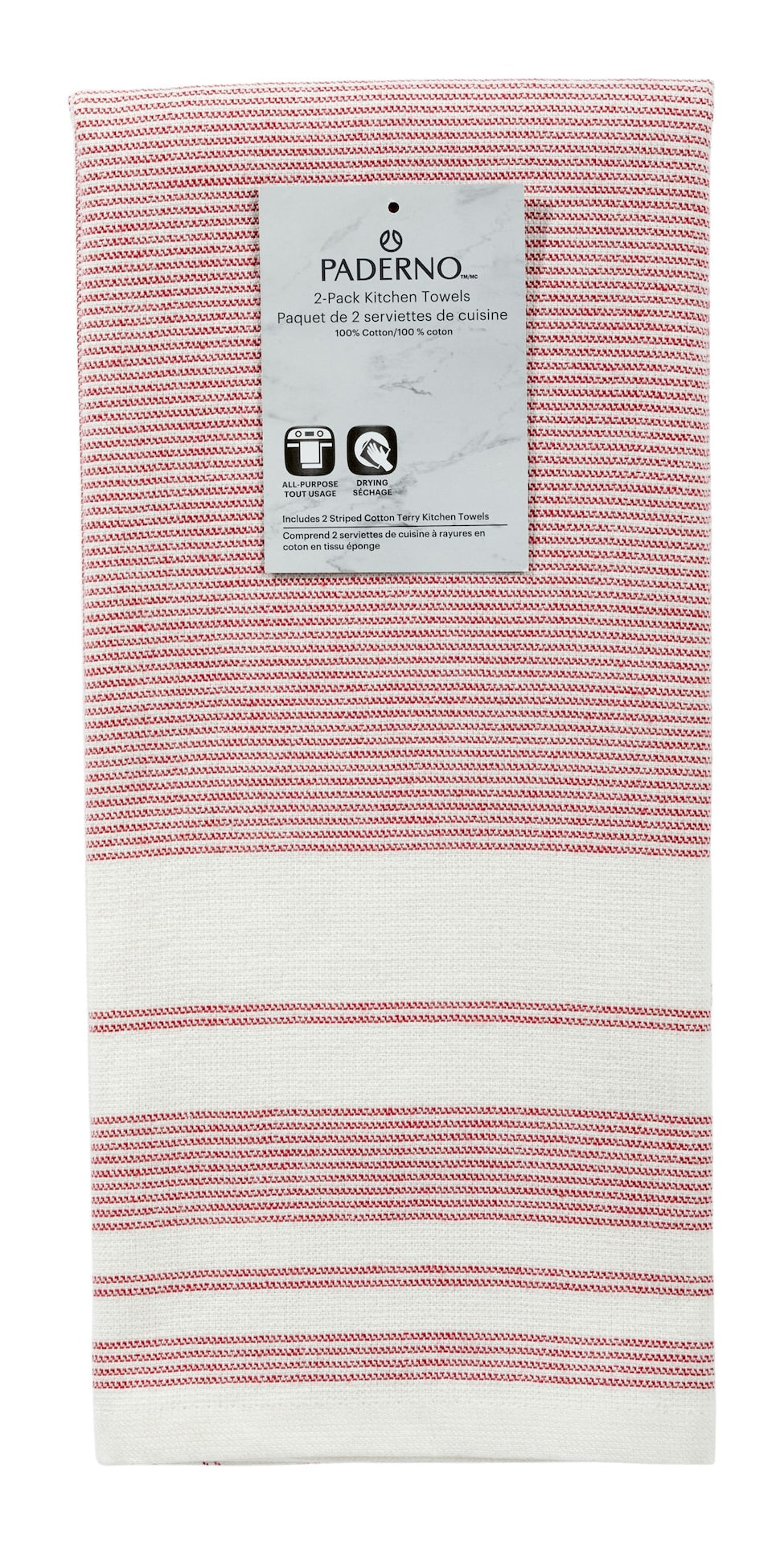All-Purpose Striped Flatweave Terry Kitchen Towels, Red, 2-pk