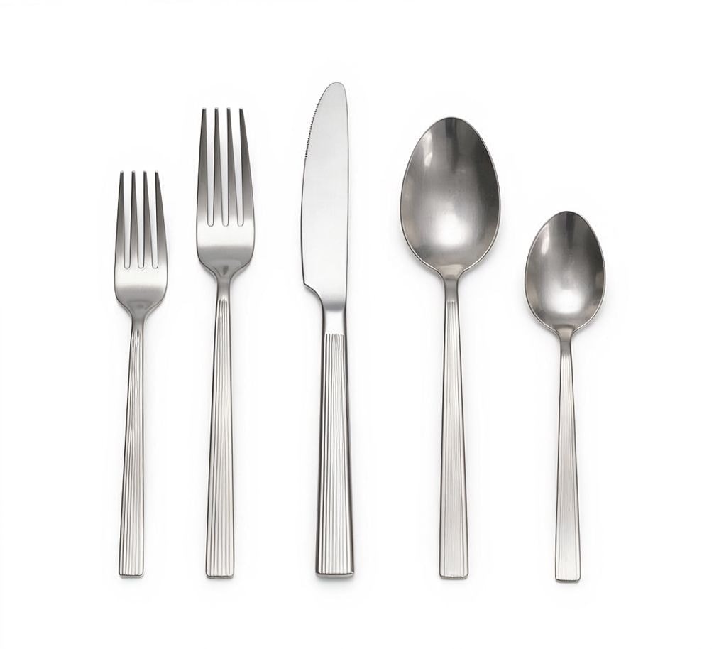 Pinette Refined Rib Mirror Finish Stainless Steel Flatware Set, Serves 12, 60-pc