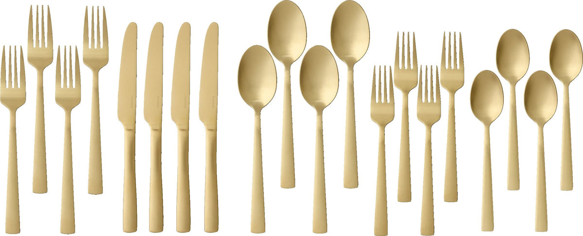 Summerside Champagne Matte Stainless Steel Flatware Set, Serves 4, 20-pc