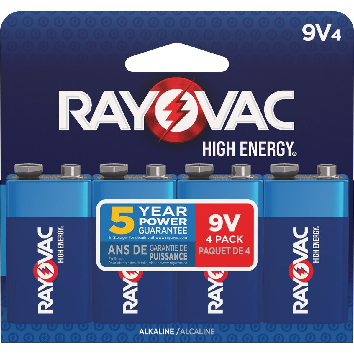 HIGH ENERGY 9V/9 Volt Alkaline Batteries, Long Lasting, All Purpose, 4-pk