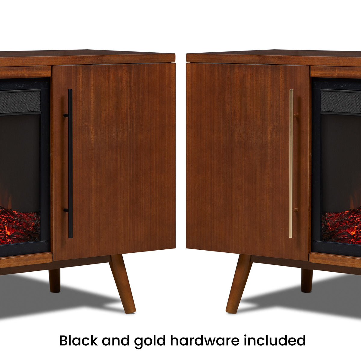 Morris Media Indoor Electric Fireplace TV Stand, 72-in, 1500W, Includes Remote Control & Firebox, Vintage Black Maple