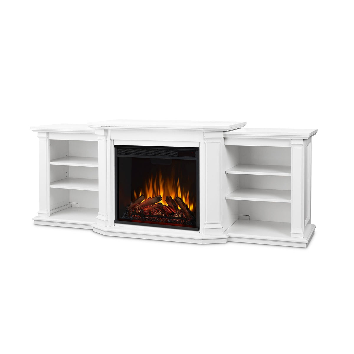Valmont Media Indoor Electric Fireplace TV Stand, 74-in, 1500W, Includes Remote Control & Firebox, White