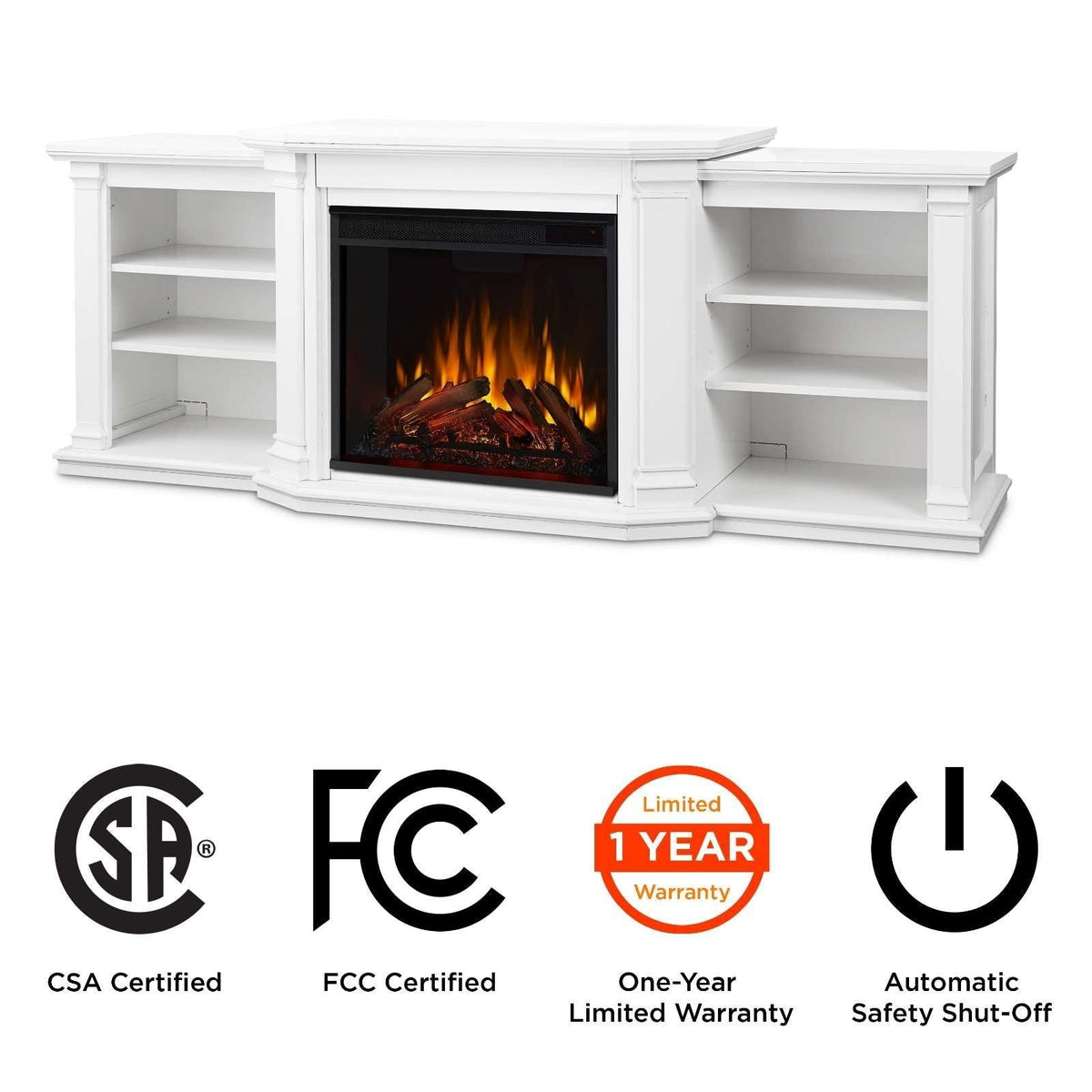 Valmont Media Indoor Electric Fireplace TV Stand, 74-in, 1500W, Includes Remote Control & Firebox, White
