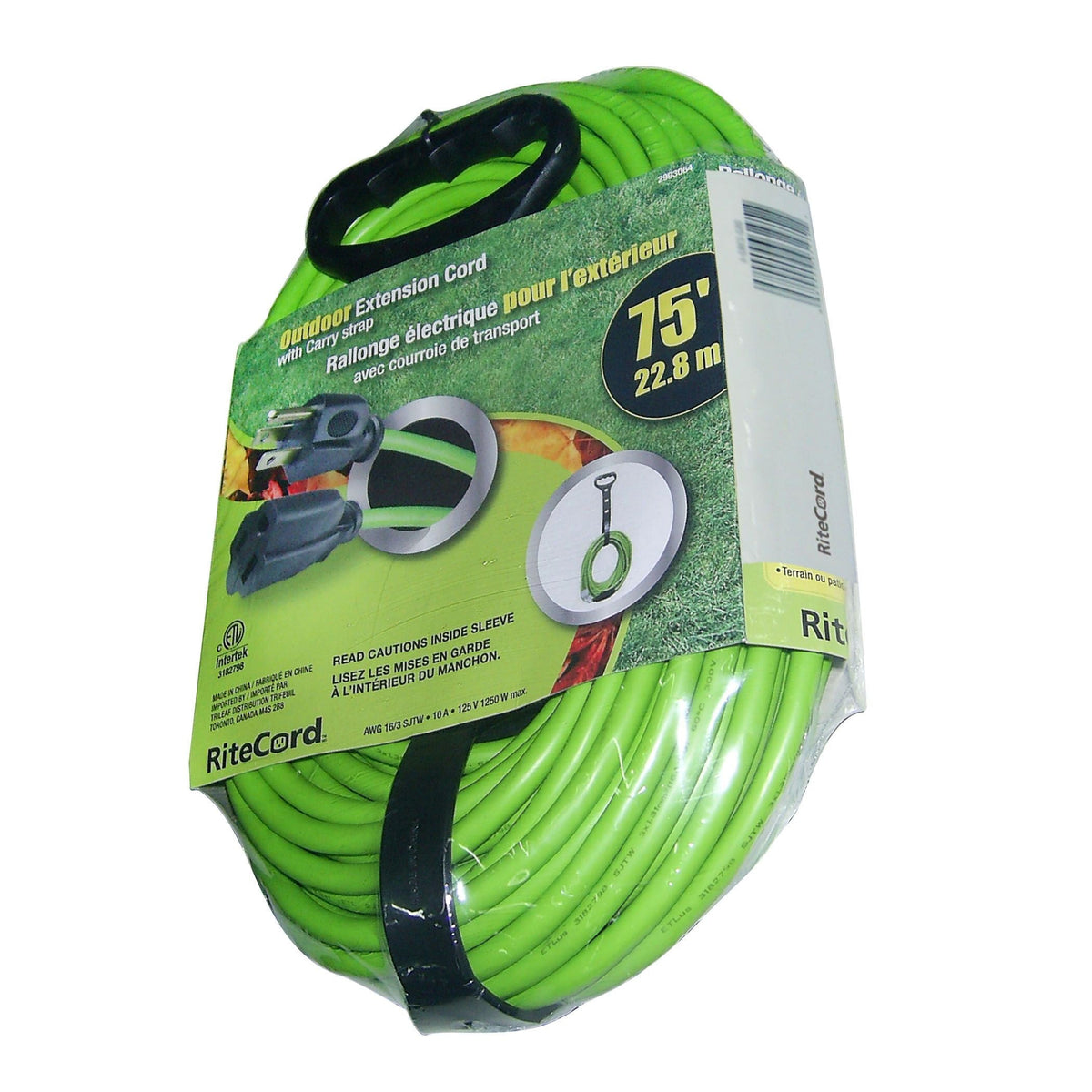 75-ft 16/3Outdoor Extension Cord with Locking Connector and Carry Strap, Lime Green