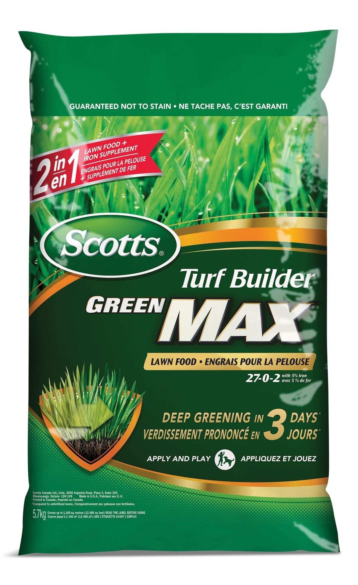 Turf Builder Green MAX Lawn Fertilizer, 27-0-2, 350-m2