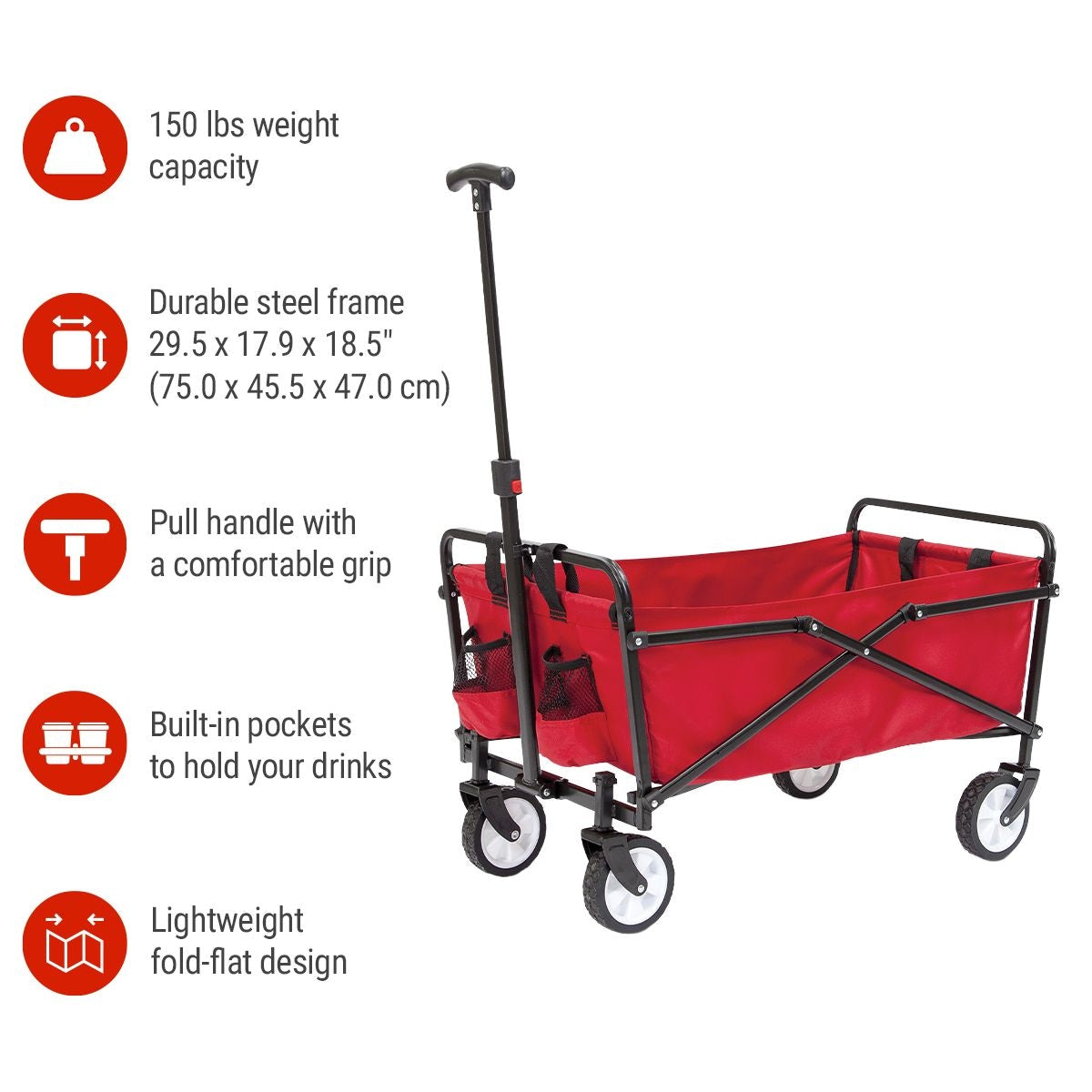Outdoor Collapsible Folding Utility Wagon with Cup Holders, 150-lb Capacity