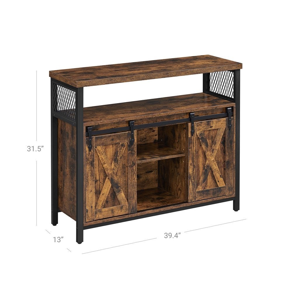 Home Brown Buff Sideboard Storage with Sliding Doors
