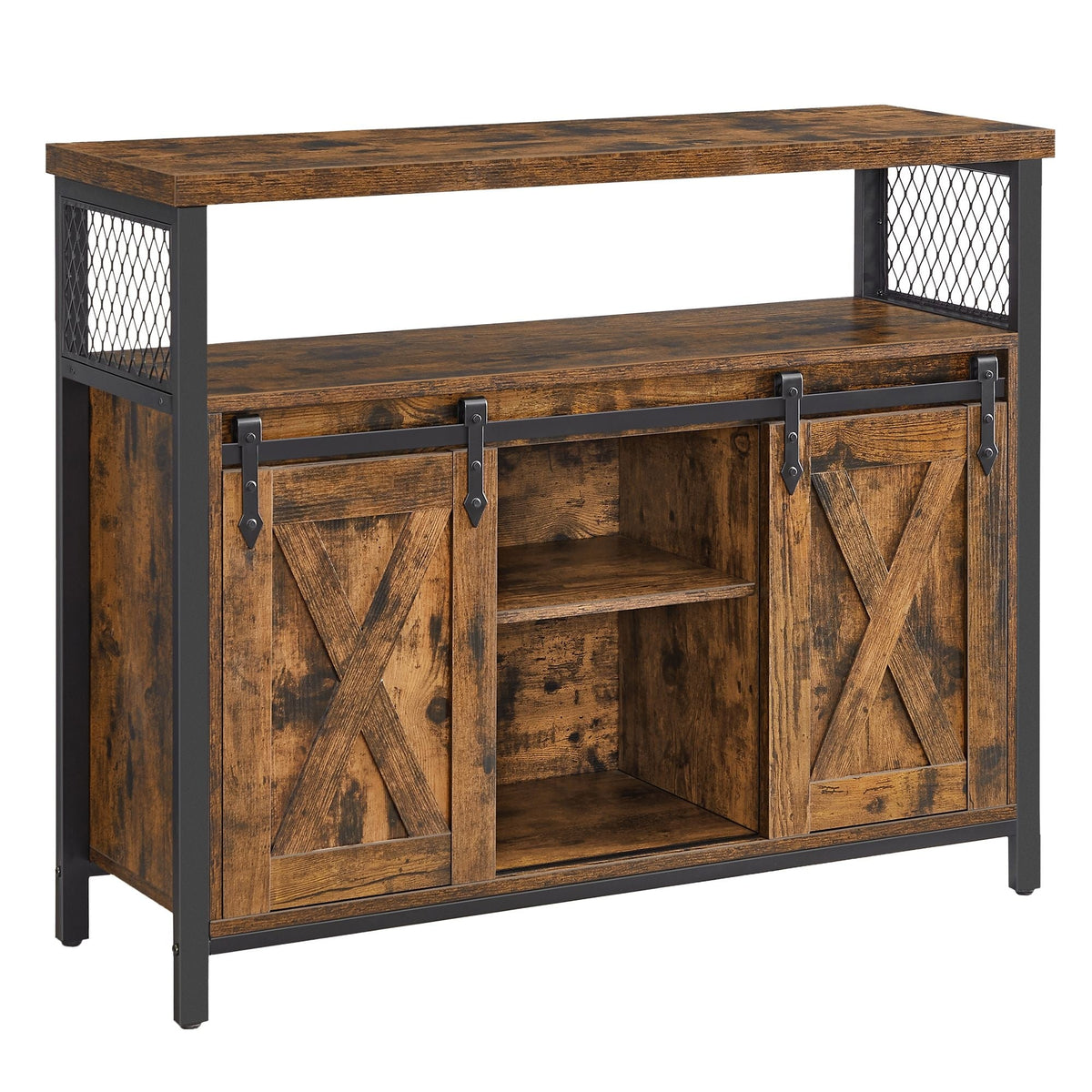 Home Brown Buff Sideboard Storage with Sliding Doors