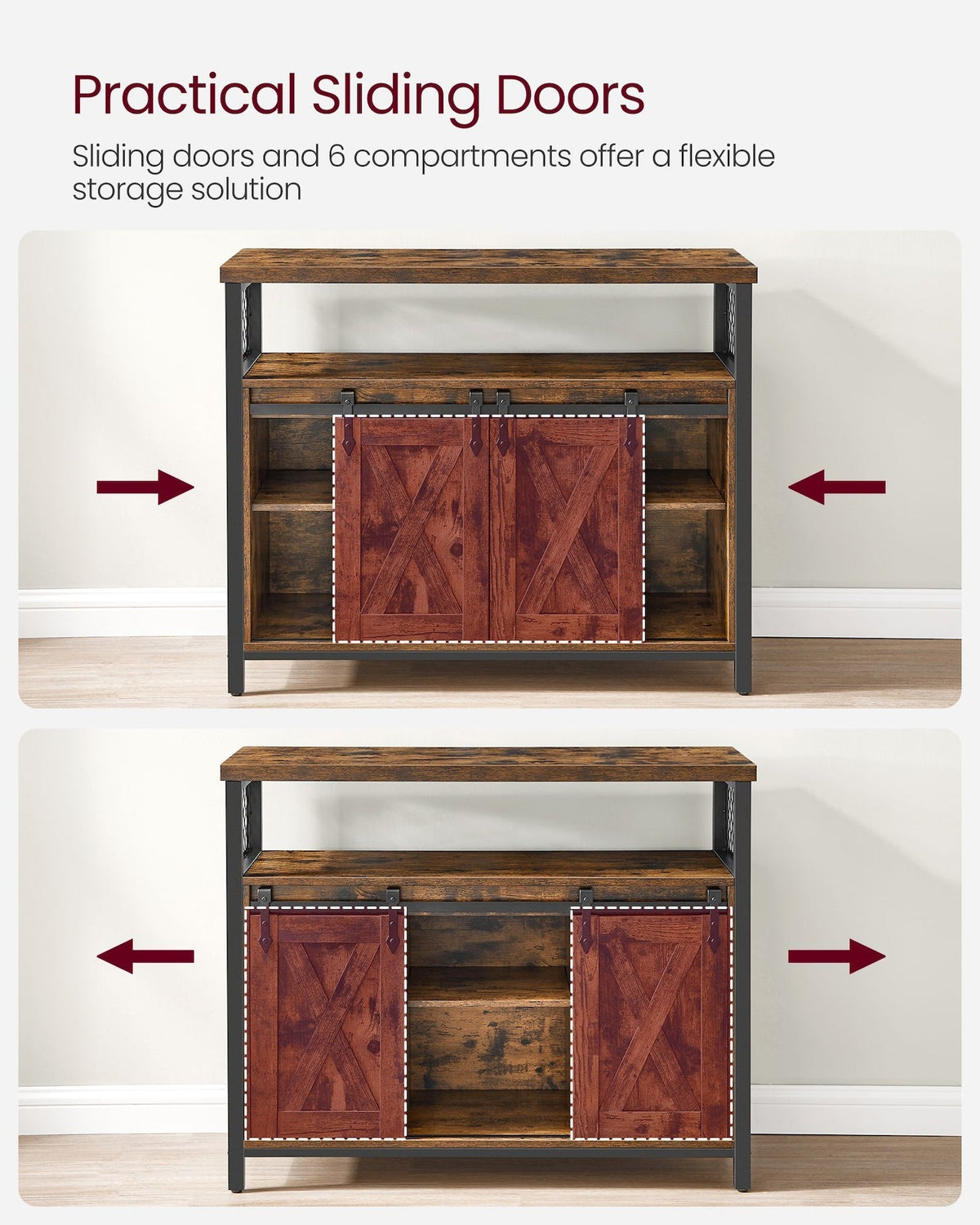 Home Brown Buff Sideboard Storage with Sliding Doors