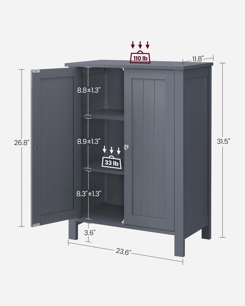 Home Dove Grey Floor Cabinet with 2 Adjustable Shelves