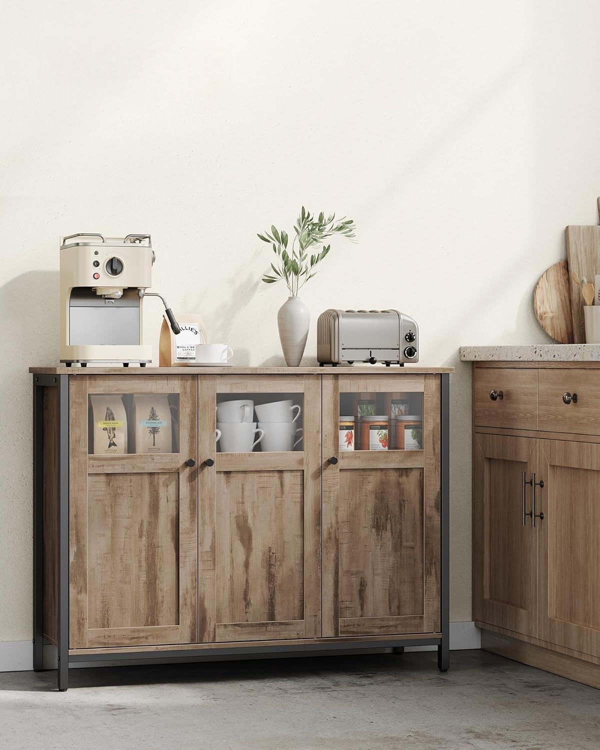 Home Industrial Camel Brown/Black Buffet Cabinet